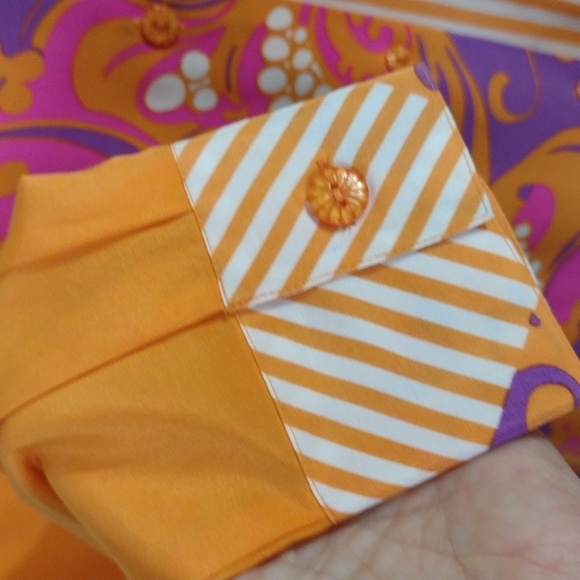 Designer silk button-down orange shirt - Picture 2 of 8